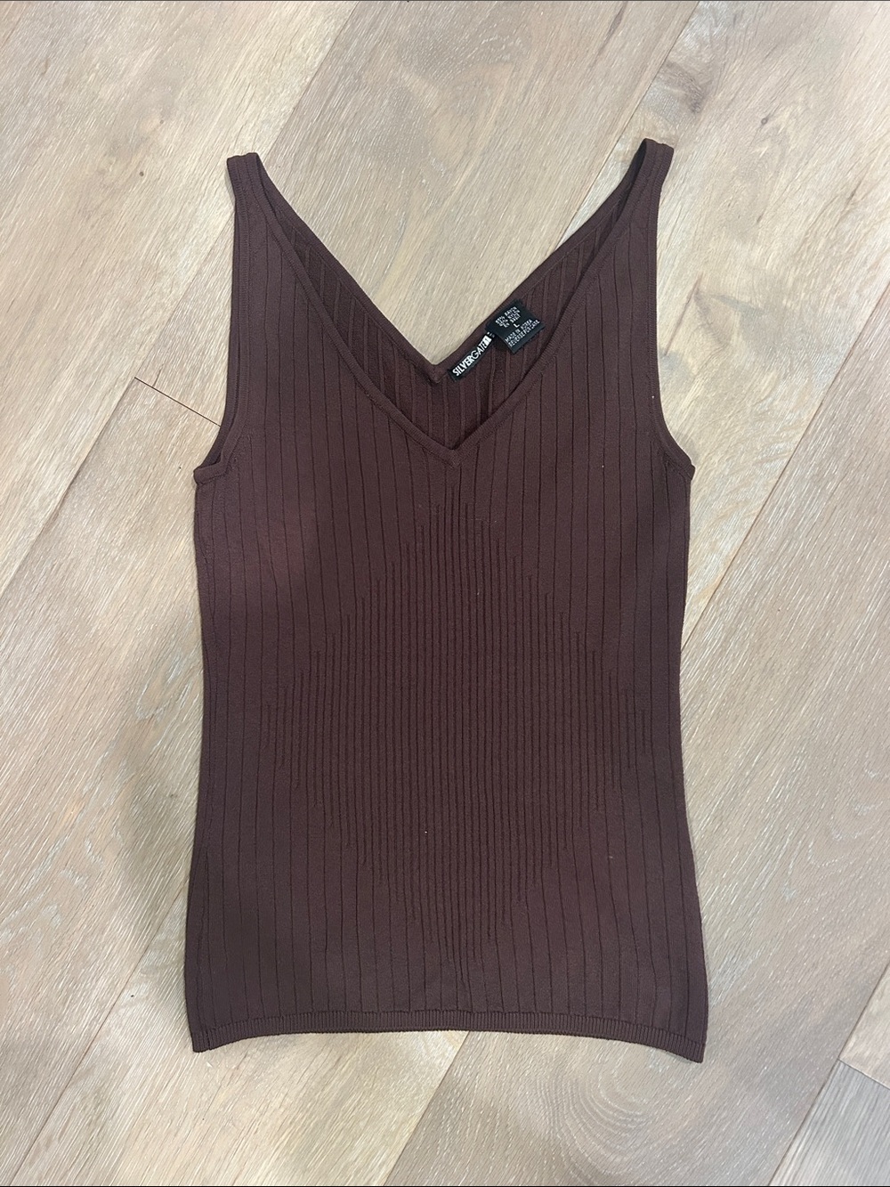 Ribbed V-Neck Tank Top in Deep Brown